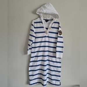 LAUREN RALPH LAUREN | Nautical Shirt Dress Hooded Striped Navy White Sz M